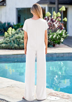 PRETTYGARDEN Women's Summer 2 Piece Matching Lounge Sets Short Sleeve Shirts Tops Wide Leg Pants Travel Airport Outfits