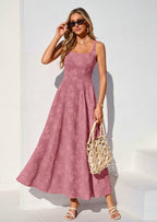 PRETTYGARDEN Womens Summer Maxi Dresses Casual Sleeveless Square Neck Jacquard Flowy Wedding Guest Beach Boho Long Dress