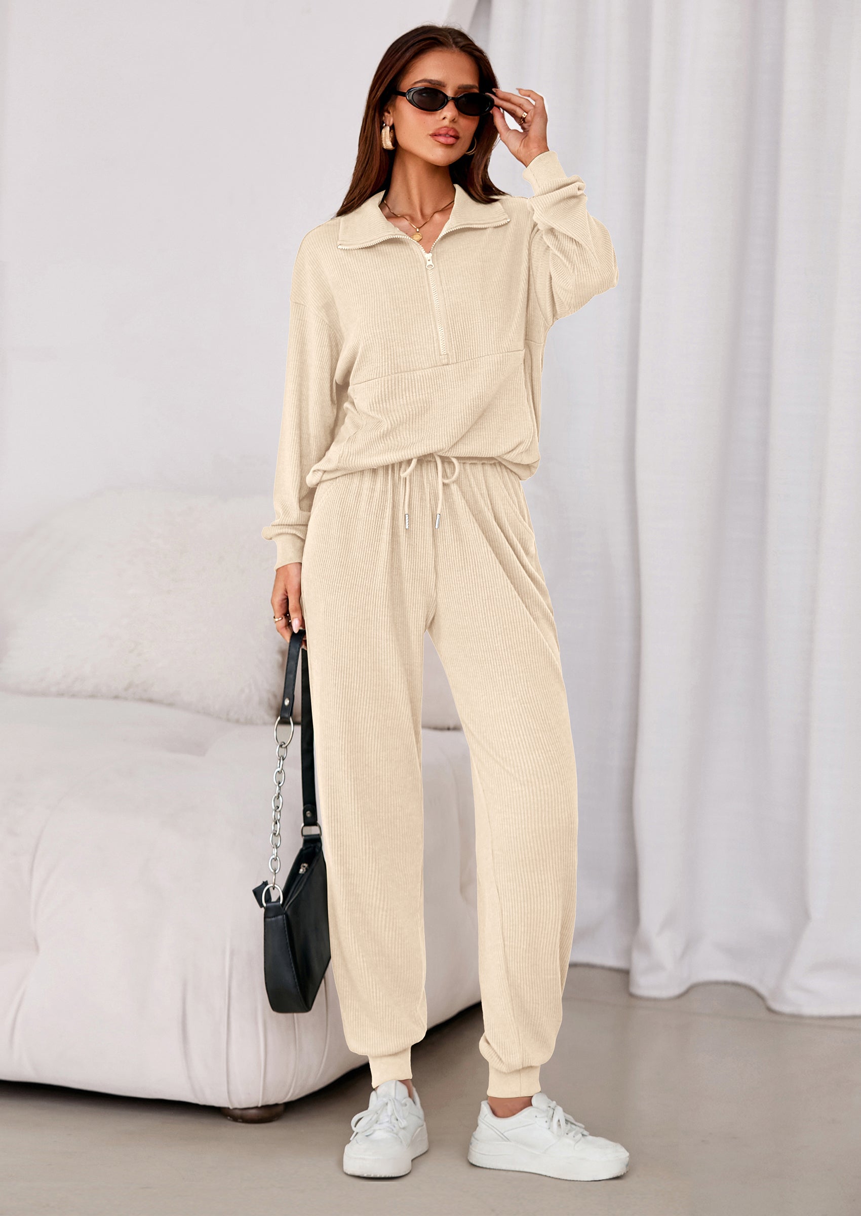 PRETTYGARDEN Women's Fall 2 Piece Lounge Sets Zip Up Sweatshirt Jogger Pants Sweat Track Suits Travel Outfit Winter Clothing