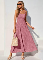 PRETTYGARDEN Womens Summer Maxi Dresses Casual Sleeveless Square Neck Jacquard Flowy Wedding Guest Beach Boho Long Dress