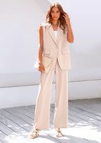 PRETTYGARDEN Women's 2 Piece Outfits Sleeveless Suit Vest and Wide Leg Pants Business Casual Blazer Sets
