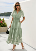 PRETTYGARDEN Women's Summer Boho Maxi Dress Spring Floral Short Sleeve V Neck A Line Flowy Beach Wedding Guest Dresses