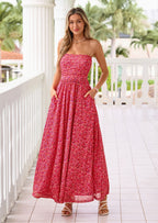 PRETTYGARDEN Womens Boho Maxi Dress Summer Floral Tube Strapless Spring Wedding Guest Cocktail Long Dresses