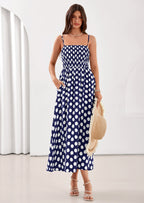 PRETTYGARDEN Womens Summer Dresses Spring Sleeveless Spaghetti Straps Casual Midi Dress Polka Dot Smocked Beach Sundress