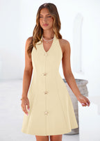 PRETTYGARDEN Cocktail Dresses for Women Short Summer Elegant Halter V Neck Sleeveless A Line Spring Mini Party Dress