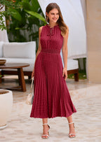 PRETTYGARDEN Women's Midi Summer Dresses Casual V Neck Swiss Dot Ruffle Sleeveless A Line Beach Sun Dress