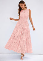 PRETTYGARDEN Summer Dresses for Women Sundresses Sleeveless V Neck Eyelet A Line Flowy Beach Vacation Spring Maxi Dress