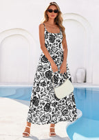PRETTYGARDEN Womens Spring Boho Maxi Dress Eyelet Floral Long Flowy Sundresses Summer Beach Vacation Clothes