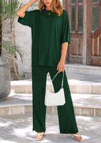 PRETTYGARDEN Women's 2 Piece Outfits Casual Short Sleeve Pullover Tops and Wide Leg Pants Lounge Sets Tracksuits