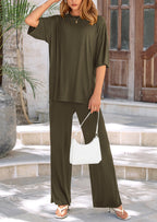 PRETTYGARDEN Women's 2 Piece Outfits Casual Short Sleeve Pullover Tops and Wide Leg Pants Lounge Sets Tracksuits