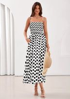 PRETTYGARDEN Womens Summer Dresses Spring Sleeveless Spaghetti Straps Casual Midi Dress Polka Dot Smocked Beach Sundress