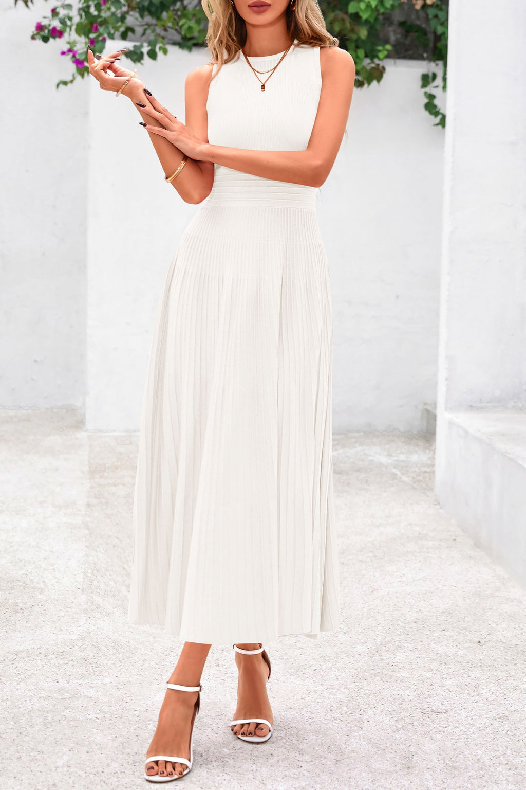 PRETTYGARDEN Spring Casual Dresses for Women Summer Business Work Midi Sleeveless A Line Pleated Cocktail Dress