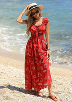 PRETTYGARDEN Women's Boho Maxi Dress Summer Cap Sleeve Long Flowy Beach Vacation Floral Sundresses Spring Resort Wear