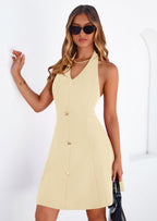 PRETTYGARDEN Cocktail Dresses for Women Short Summer Elegant Halter V Neck Sleeveless A Line Spring Mini Party Dress