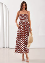 PRETTYGARDEN Womens Summer Dresses Spring Sleeveless Spaghetti Straps Casual Midi Dress Polka Dot Smocked Beach Sundress
