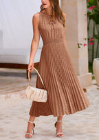 PRETTYGARDEN Women's Midi Summer Dresses Casual V Neck Swiss Dot Ruffle Sleeveless A Line Beach Sun Dress