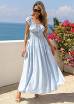 PRETTYGARDEN Women's Boho Maxi Dress Summer Cap Sleeve Long Flowy Beach Vacation Floral Sundresses Spring Resort Wear