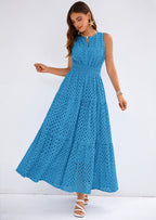 PRETTYGARDEN Summer Dresses for Women Sundresses Sleeveless V Neck Eyelet A Line Flowy Beach Vacation Spring Maxi Dress