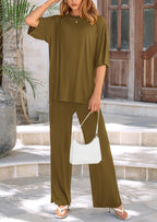 PRETTYGARDEN Women's 2 Piece Outfits Casual Short Sleeve Pullover Tops and Wide Leg Pants Lounge Sets Tracksuits