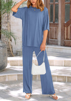 PRETTYGARDEN Women's 2 Piece Outfits Casual Short Sleeve Pullover Tops and Wide Leg Pants Lounge Sets Tracksuits