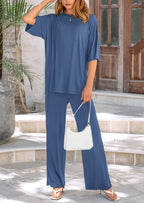 PRETTYGARDEN Women's 2 Piece Outfits Casual Short Sleeve Pullover Tops and Wide Leg Pants Lounge Sets Tracksuits