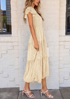 PRETTYGARDEN Midi Dress for Women Summer Floral Cap Sleeve Smocked Ruffle A Line Long Flowy Wedding Guest Dresses