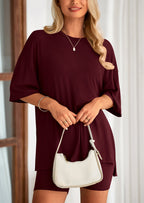PRETTYGARDEN Women's Two Piece Lounge Set Summer Casual Oversized Shirts Biker Shorts Matching Airport Travel Outfit