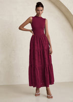 PRETTYGARDEN Dresses for Women Casual Eyelet Sleeveless Wedding Guest Maxi Dress Tank Top Sundress with Pockets