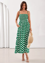 PRETTYGARDEN Womens Summer Dresses Spring Sleeveless Spaghetti Straps Casual Midi Dress Polka Dot Smocked Beach Sundress