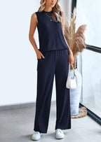 PRETTYGARDEN 2 Piece Set Loose Tank Top Wide Leg Pants Casual Matching Outfits Tracksuit