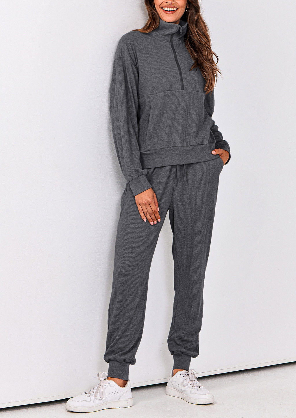 PRETTYGARDEN Women's Fall 2 Piece Lounge Sets Zip Up Sweatshirt Jogger Pants Sweat Track Suits Travel Outfit Winter Clothing