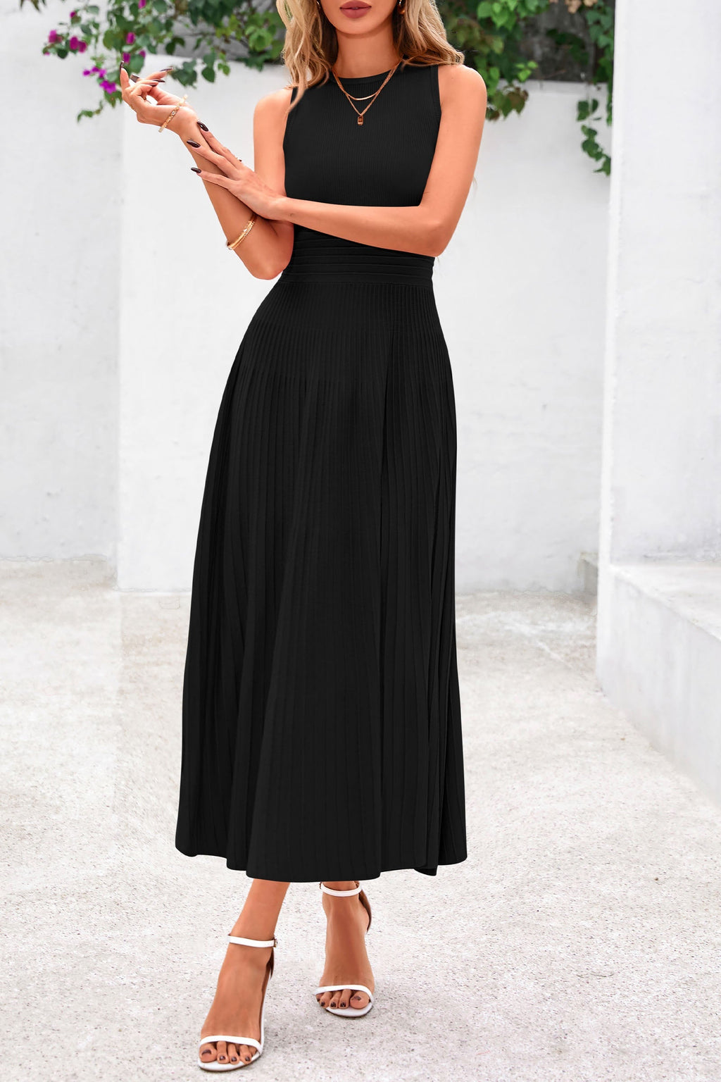 PRETTYGARDEN Spring Casual Dresses for Women Summer Business Work Midi Sleeveless A Line Pleated Cocktail Dress