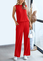 PRETTYGARDEN 2 Piece Set Loose Tank Top Wide Leg Pants Casual Matching Outfits Tracksuit