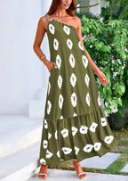 PRETTYGARDEN Women's Summer Maxi Dresses One Shoulder Printed Flowy Boho Beach Vacation Long Sundress