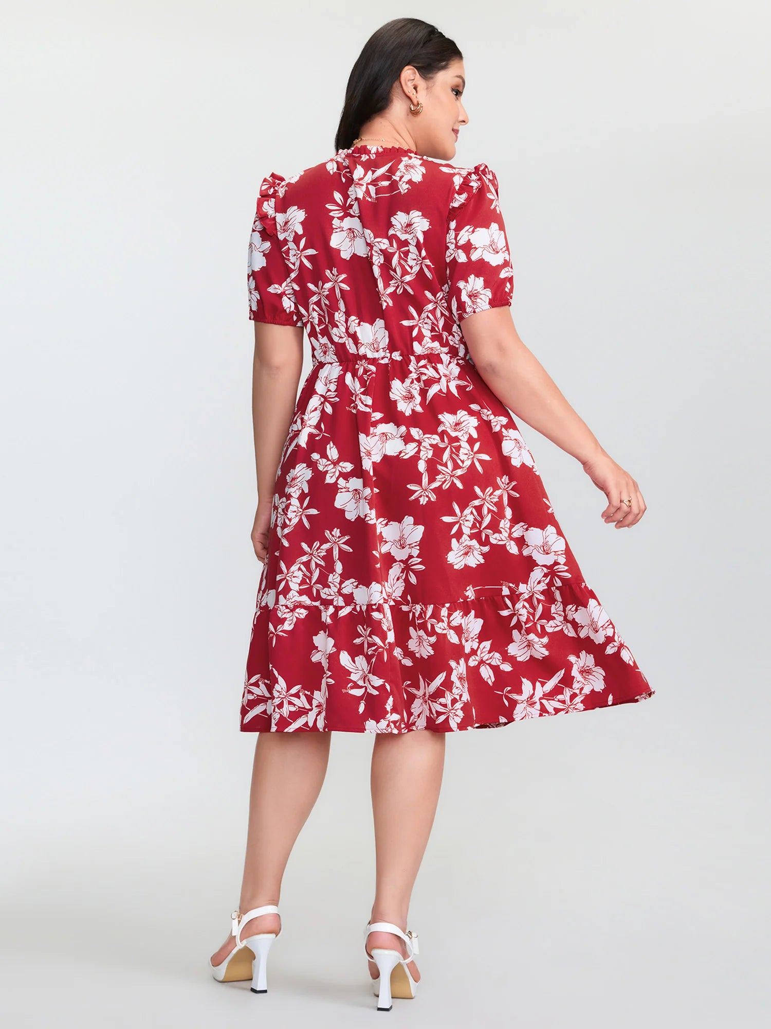 Floral Print Shirred Front Flutter Sleeve Mini Dress