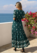 PRETTYGARDEN Womens Summer Boho Maxi Dress Trendy Short Sleeve V Neck Flowy Beach Floral Dresses with Pockets