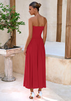 BTFBM Summer Maxi Dresses for Women Strapless Ruched Tube Top Beach Vacation Spring Wedding Guest Dress Pockets