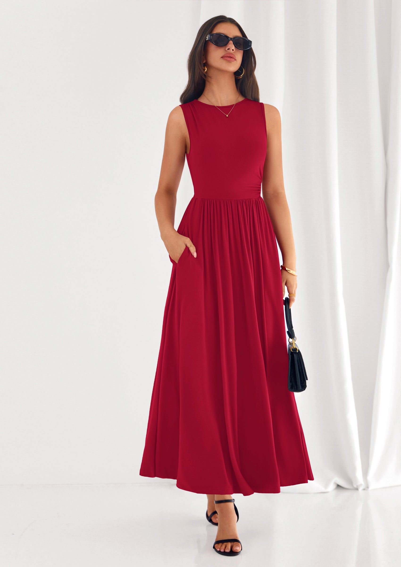 PRETTYGARDEN Summer Maxi Dresses for Women Sleeveless A Line Flowy Long Casual Sundress Wedding Guest Fashion Clothing