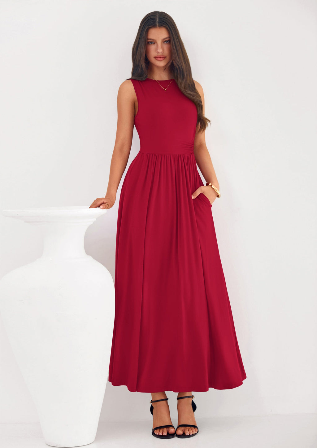 PRETTYGARDEN Summer Maxi Dresses for Women Sleeveless A Line Flowy Long Casual Sundress Wedding Guest Fashion Clothing
