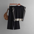 Stylish Striped Patchwork Solid Color Sleeveless Top & High Waist Pants Two-Piece Set