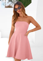 PRETTYGARDEN Women's Strapless Mini Summer Dress Spring A Line Tube Top Sundress Cocktail Party Short Dresses