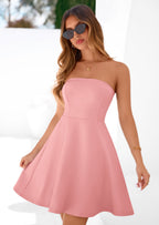 PRETTYGARDEN Women's Strapless Mini Summer Dress Spring A Line Tube Top Sundress Cocktail Party Short Dresses