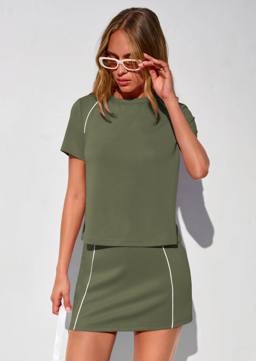 PRETTYGARDEN Women's Summer 2 Piece Skirt Sets Short Sleeve Shirts Tops Skorts Matching Workout Clothes Travel Outfits
