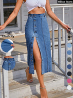 OBlue Jeans Women's  Button Front Light Wash Denim Skirt, Casual Fashion Fitted Skirt for Daily Wear, Ladies Bottoms for All Seasons, T-Chic
