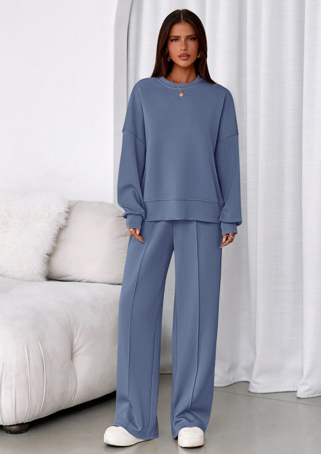 PRETTYGARDEN 2 Piece Sets For Women Fall Trendy Long Sleeve Sweatshirt Wide Leg Pants Loungewear Set Matching Sweatsuit