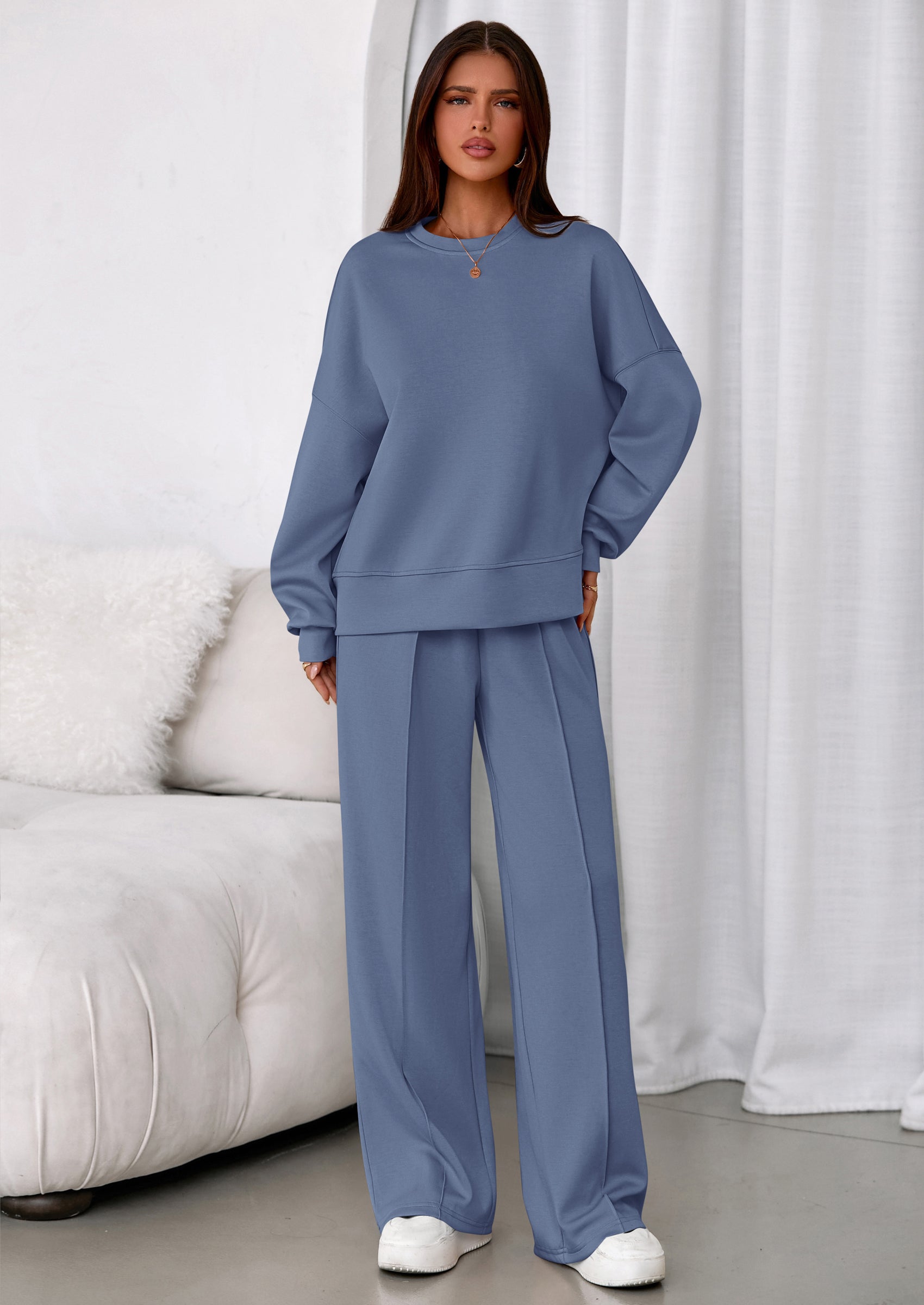 PRETTYGARDEN 2 Piece Sets For Women Fall Trendy Long Sleeve Sweatshirt Wide Leg Pants Loungewear Set Matching Sweatsuit