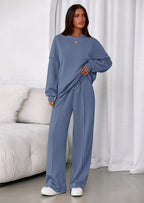PRETTYGARDEN 2 Piece Sets For Women Fall Trendy Long Sleeve Sweatshirt Wide Leg Pants Loungewear Set Matching Sweatsuit