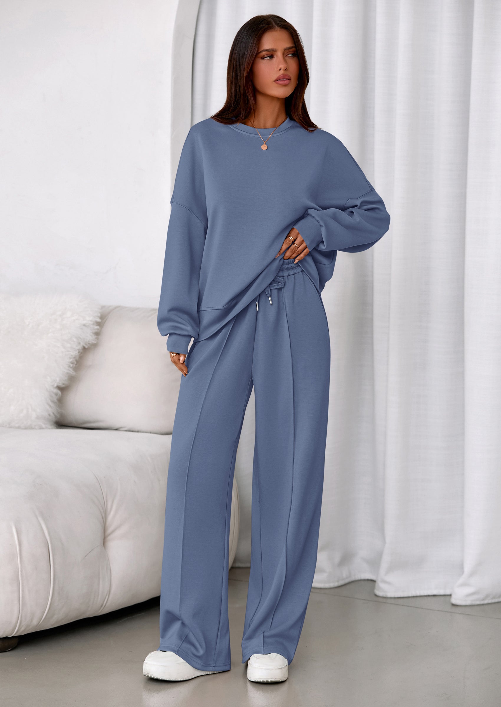 PRETTYGARDEN 2 Piece Sets For Women Fall Trendy Long Sleeve Sweatshirt Wide Leg Pants Loungewear Set Matching Sweatsuit