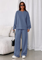 PRETTYGARDEN 2 Piece Sets For Women Fall Trendy Long Sleeve Sweatshirt Wide Leg Pants Loungewear Set Matching Sweatsuit