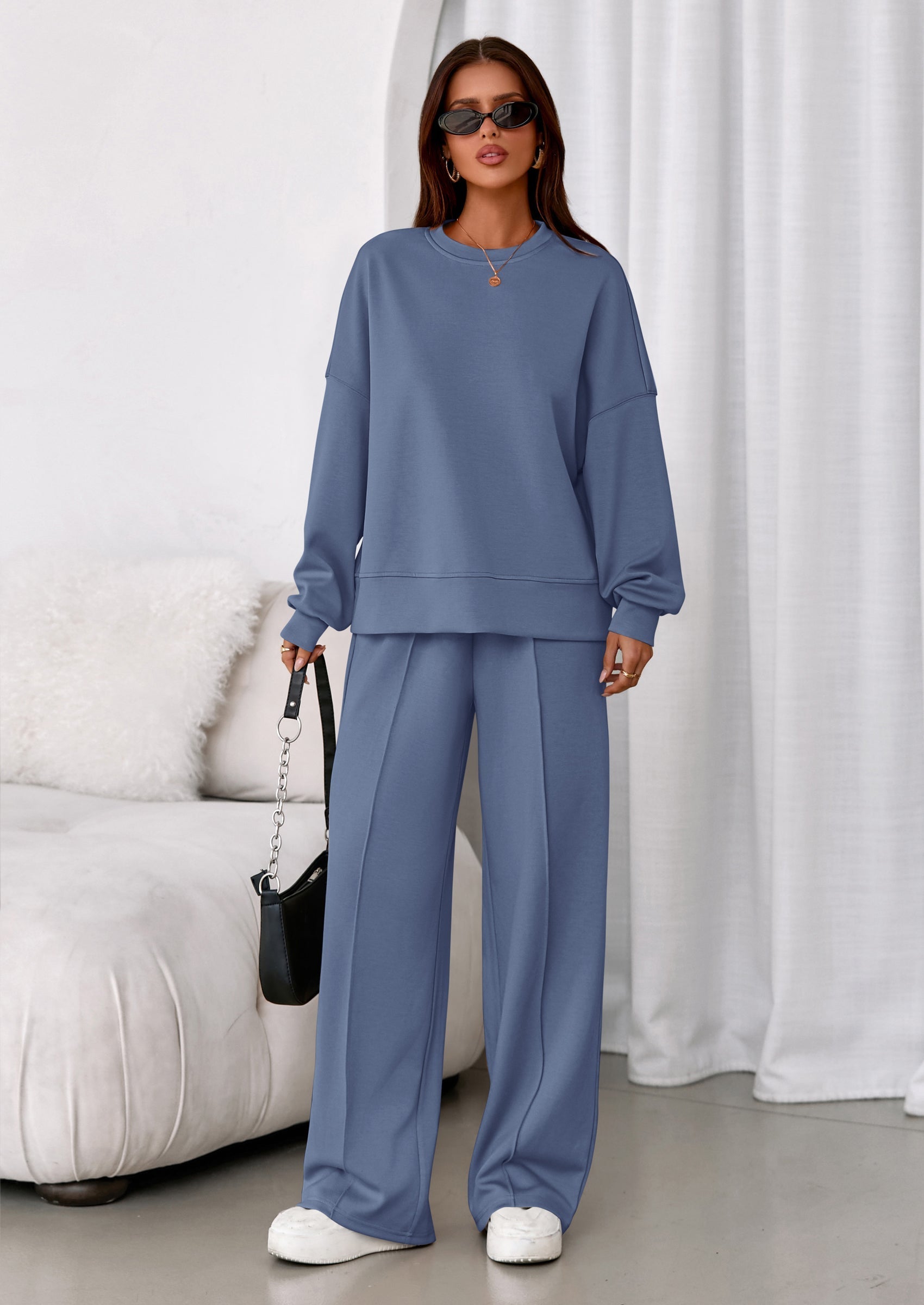 PRETTYGARDEN 2 Piece Sets For Women Fall Trendy Long Sleeve Sweatshirt Wide Leg Pants Loungewear Set Matching Sweatsuit